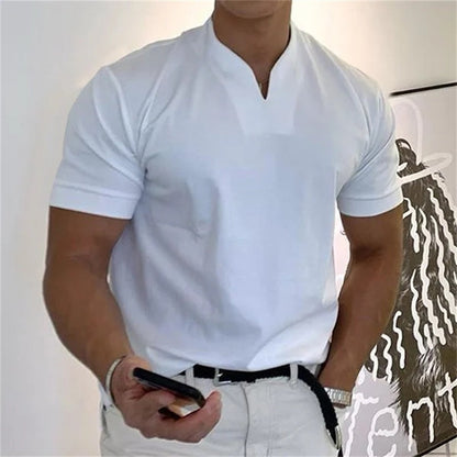 Breathable men's fitness shirt with V-neck – buy 1, get 1 free – Timo-White-M-Nora Luxe