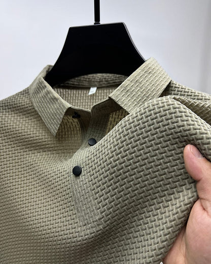 Breathable men's polo shirt with mesh details & slim fit – Milan-Khaki-XS-Nora Luxe
