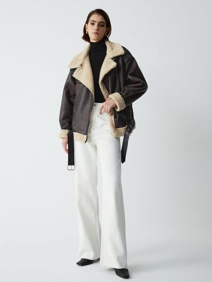 Brown Leather Flight Jacket for Women - Mila-XS-Nora Luxe