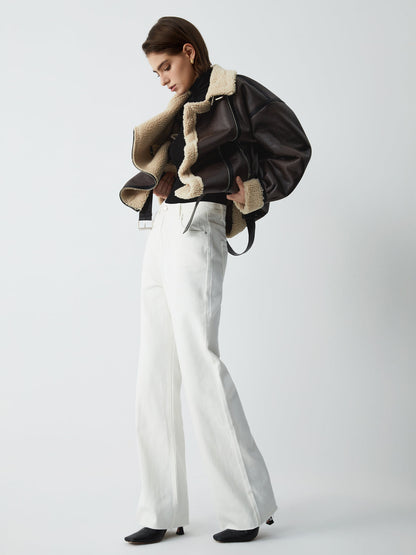 Brown Leather Flight Jacket for Women - Mila-XS-Nora Luxe