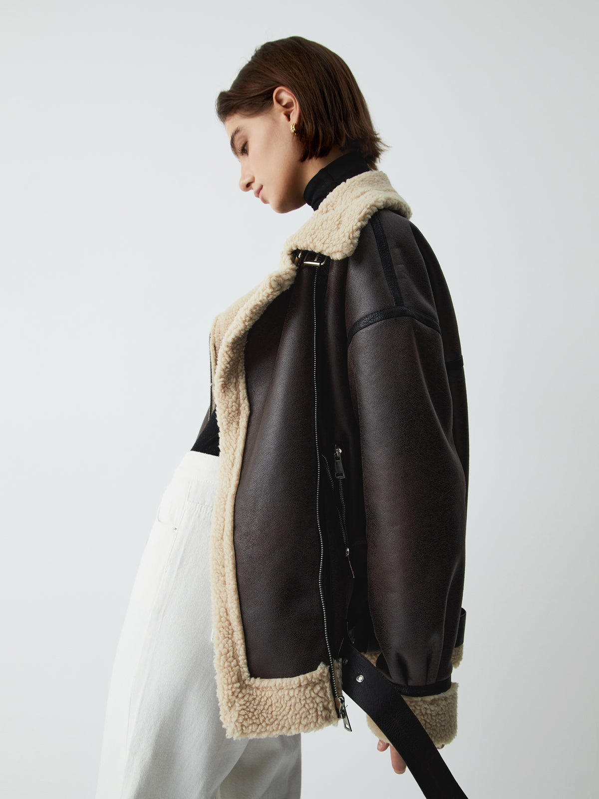 Brown Leather Flight Jacket for Women - Mila-XS-Nora Luxe