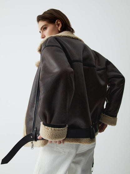 Brown Leather Flight Jacket for Women - Mila-XS-Nora Luxe