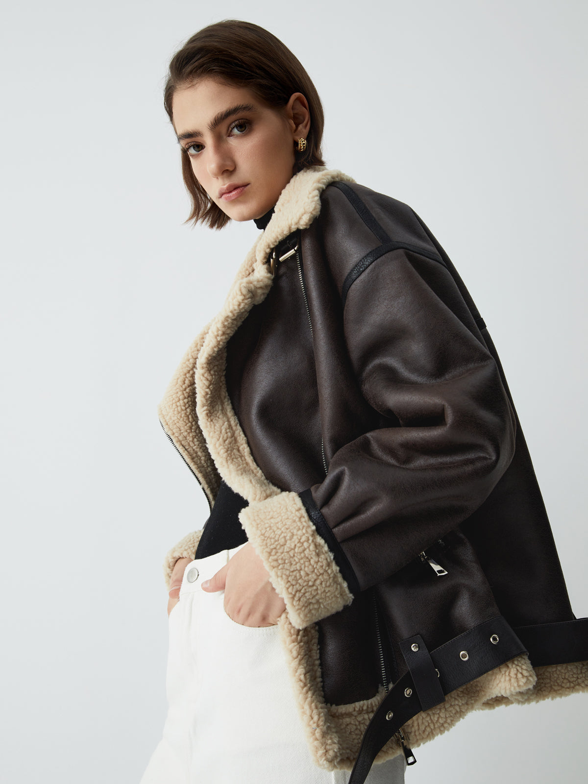 Brown Leather Flight Jacket for Women - Mila-XS-Nora Luxe