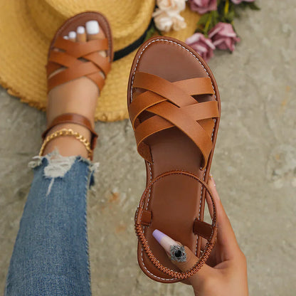 Brown Roman Ladies Summer Sandals with Non-Slip Sole – Yvelle-3-State of Style