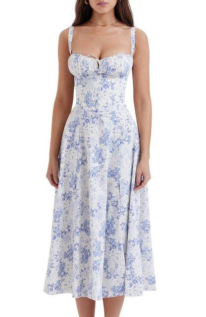 Bustier Summer Dress with Waist Shaper - Isabella-Knee length - 1 layer-Pink Flowers-XS-The Livary