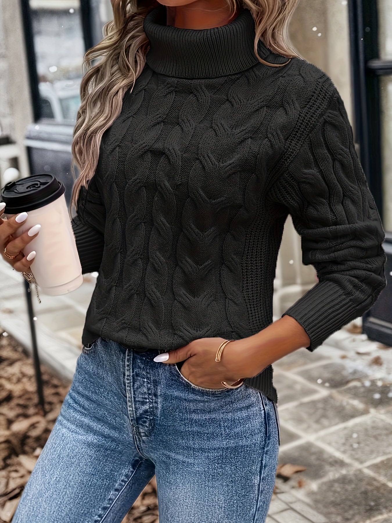 Cable Knit Women's Jumper - Sophia-Black-S-Nora Luxe