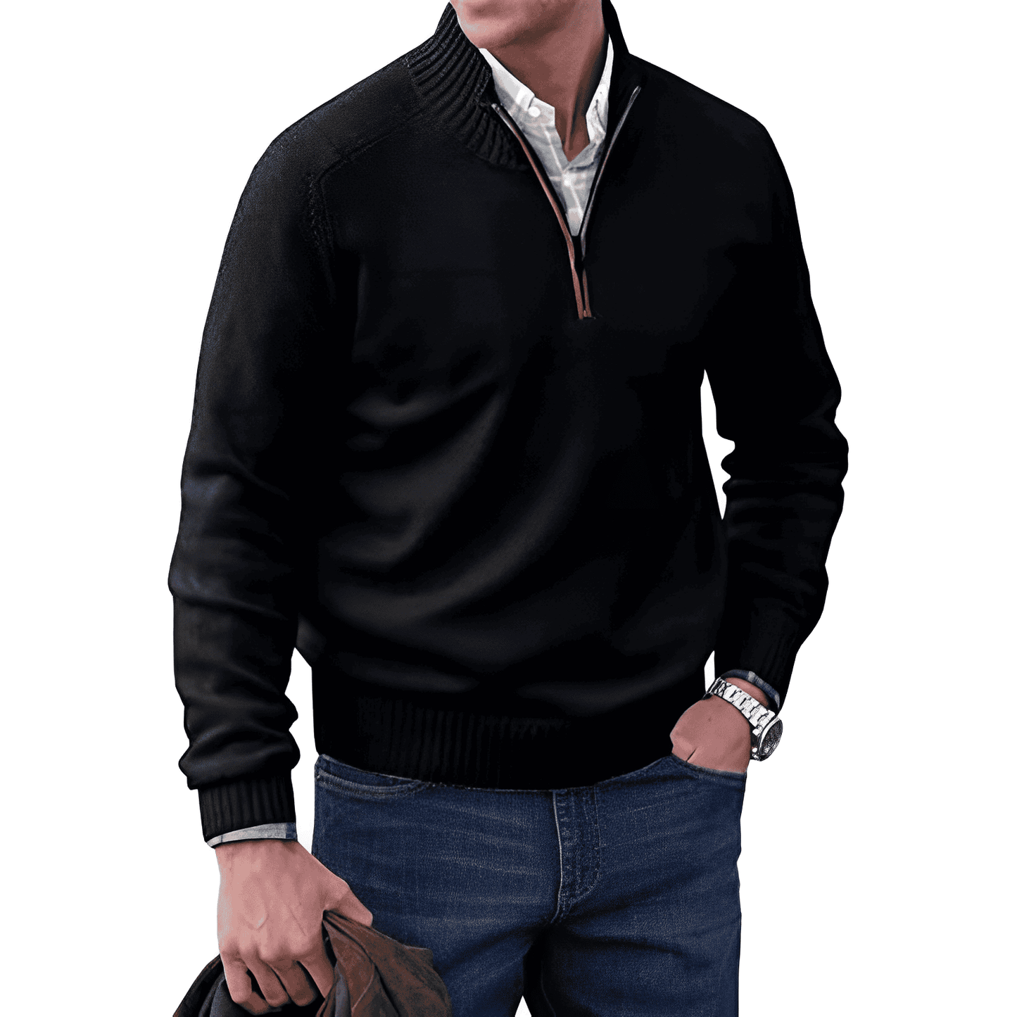 Cashmere Jumper with Zip - Mason-Black-M-Nora Luxe