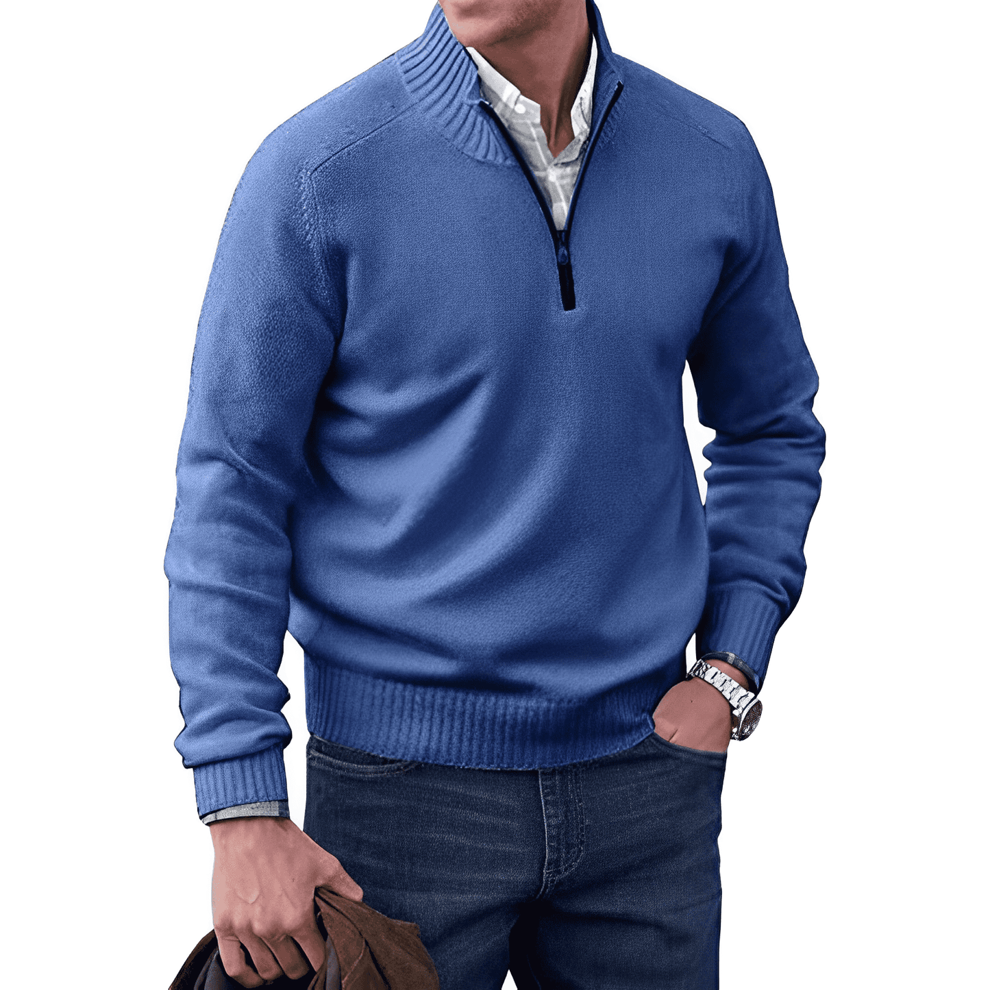Cashmere Jumper with Zip - Mason-Blue-M-Nora Luxe