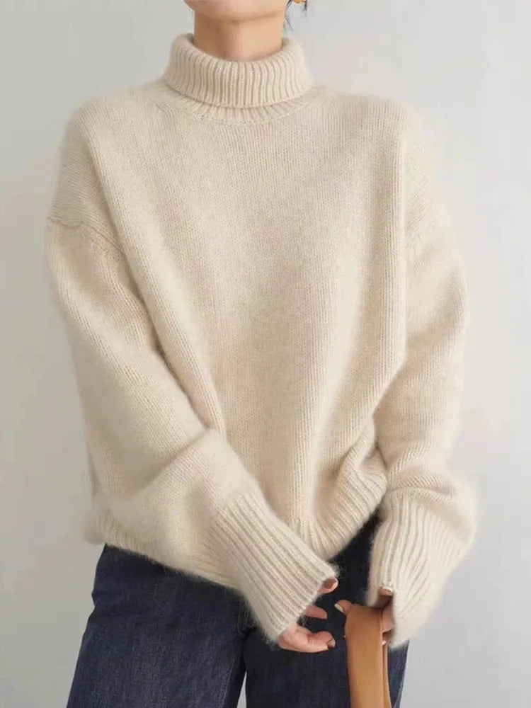Cashmere Ladies' Turtleneck - Seraphina-Beige-S-Nora Luxe