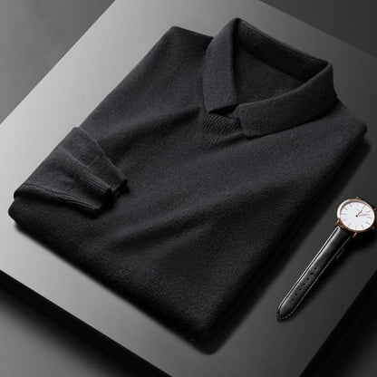 Cashmere Polo Sweater - LuxeRetro-Black-S-Nora Luxe