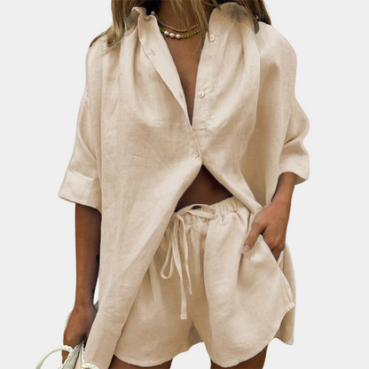 Casual 2-piece Summer Set for Women - Fiora-Khaki-XS-Nora Luxe