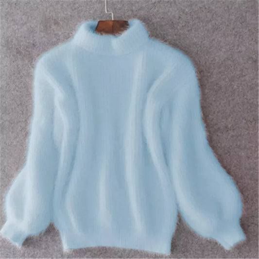 Casual Angora Knitted Women's Sweater - Livia-Blue-S-Nora Luxe