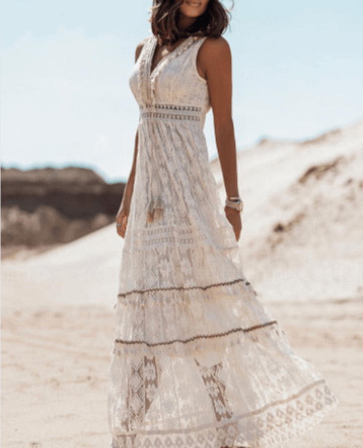 Casual Boho maxi dress with stylish details – Solange-Beige-S-Nora Luxe