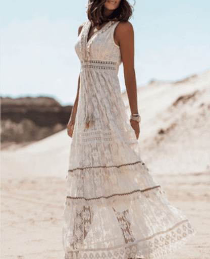 Casual Boho maxi dress with stylish details – Solange-Beige-S-Nora Luxe