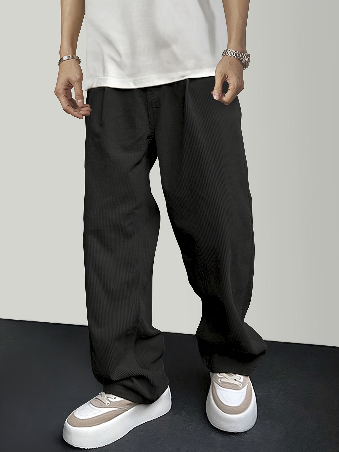 Casual Corduroy Men's Trousers with Drawstring - Mason-Black-S-Nora Luxe