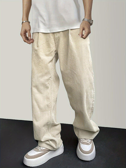 Casual Corduroy Men's Trousers with Drawstring - Mason-Light Yellow-S-Nora Luxe