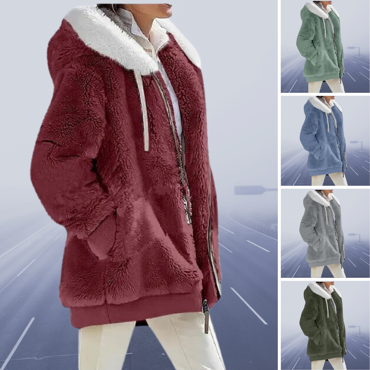 Casual Fleece Vest with Hood - Elena-Olive Green-S-Nora Luxe