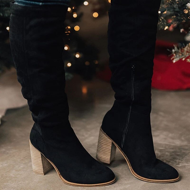 Casual Knee-High Boots with Zipper - Tess-Black-3-Nora Luxe