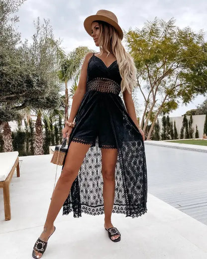 Casual Linen Playsuit with Loose Fit – Noralie-Black-S-State of Style