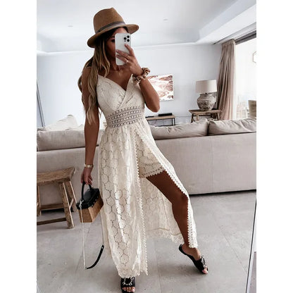 Casual Linen Playsuit with Loose Fit – Noralie-White-S-State of Style