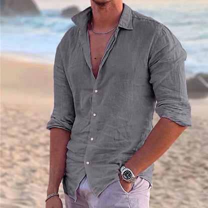Casual men's linen shirt with long sleeves – Milan-Gray-S-Nora Luxe