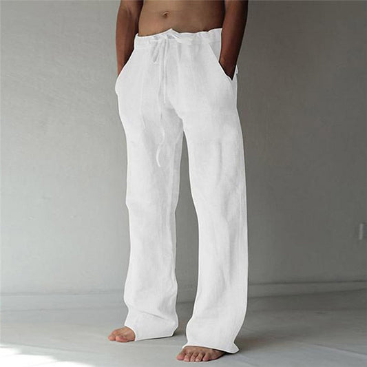 Casual men's linen trousers with a wide cut for summer – Elias-White-S-Nora Luxe
