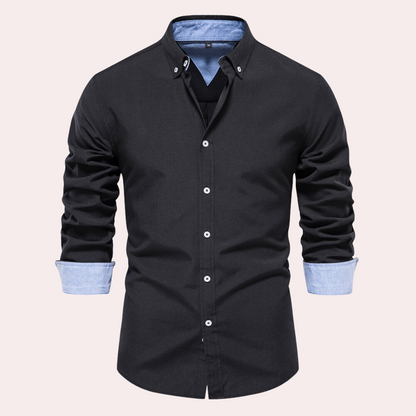 Casual Men's Shirt with Long Sleeves - Remy-Black-S-Nora Luxe