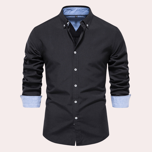 Casual Men's Shirt with Long Sleeves - Remy-Black-S-Nora Luxe
