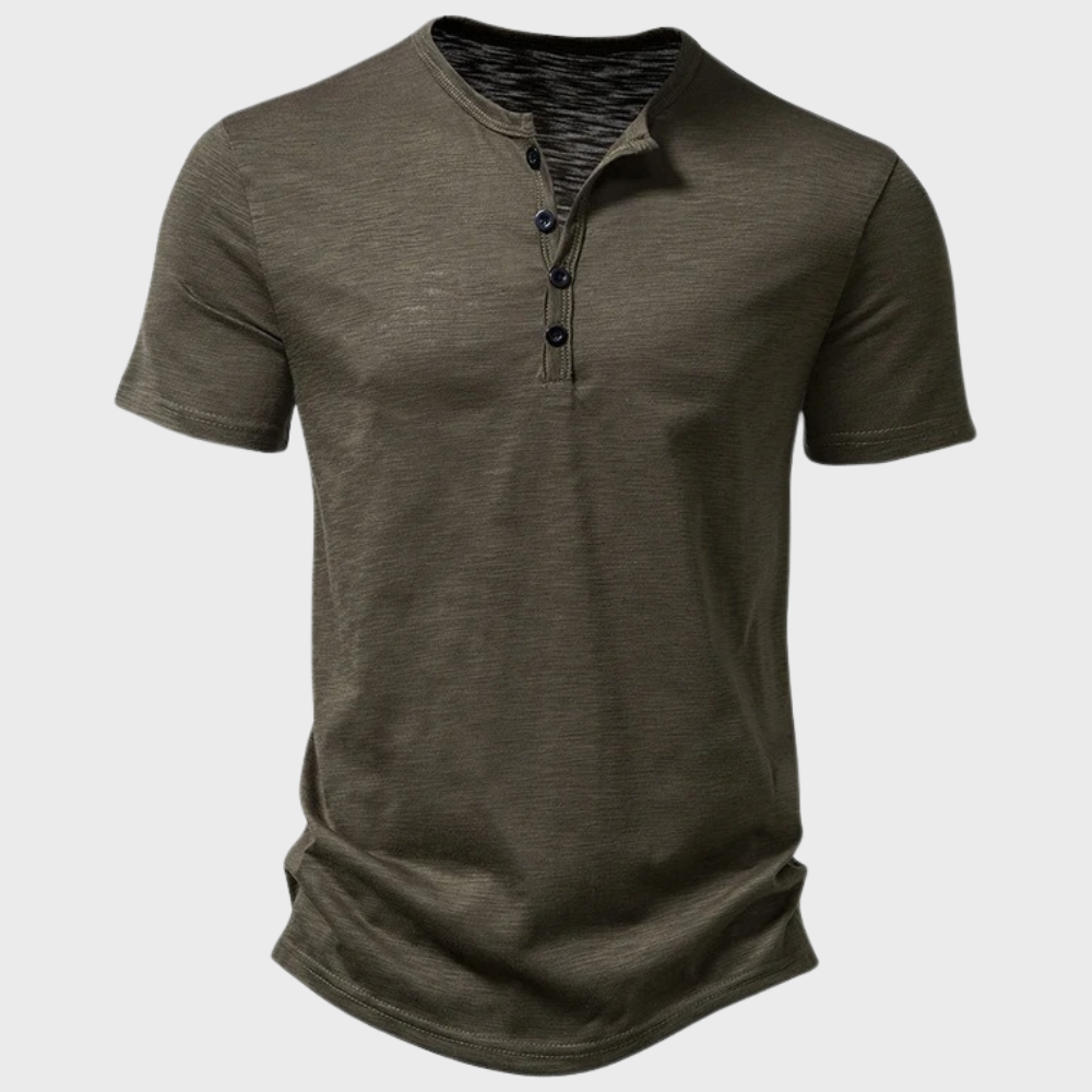 Casual Men's T-Shirt with Henley Collar - Cody-Green-S-Nora Luxe