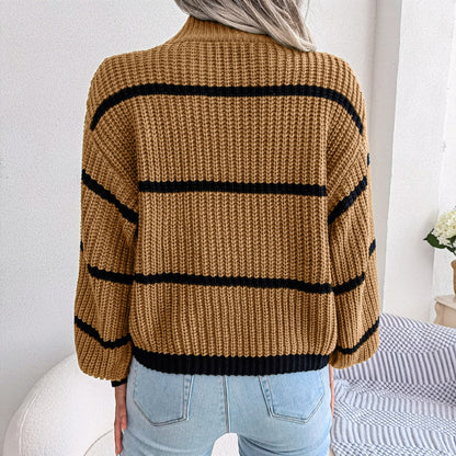 Casual Ribbed Roll Neck - Elara-Olive Green-S-Nora Luxe