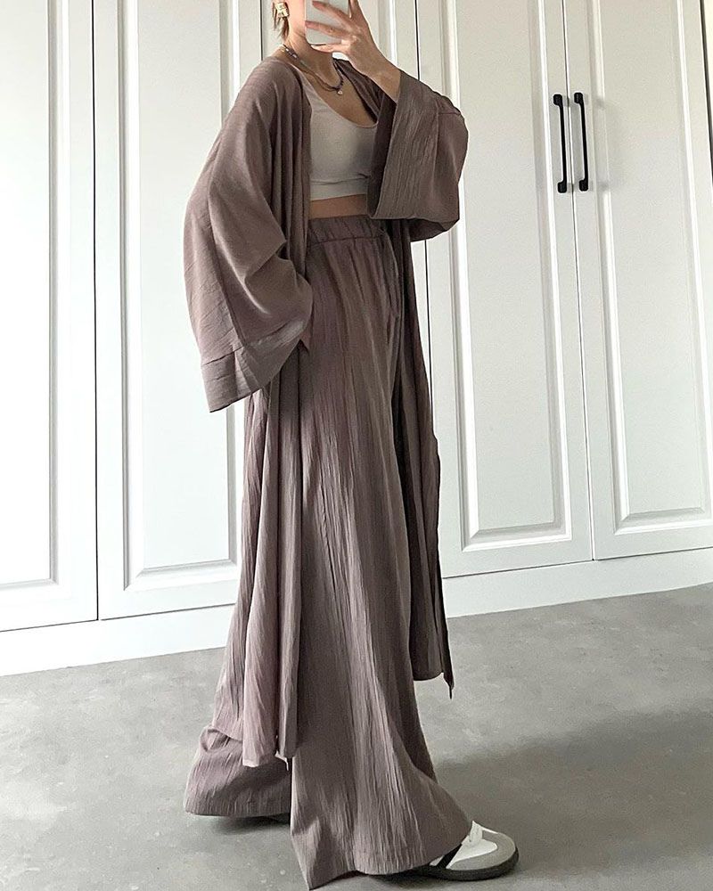 Casual two-piece set for women with vest and trousers – Thalia-Khaki-S-Nora Luxe