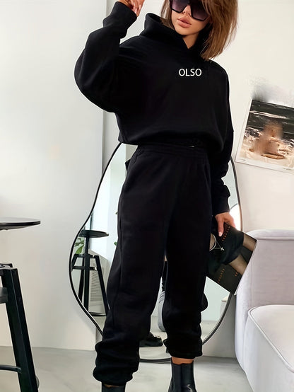 Casual Two-Piece Set with Stylish Letter Print - Elvira-Black-S-Nora Luxe