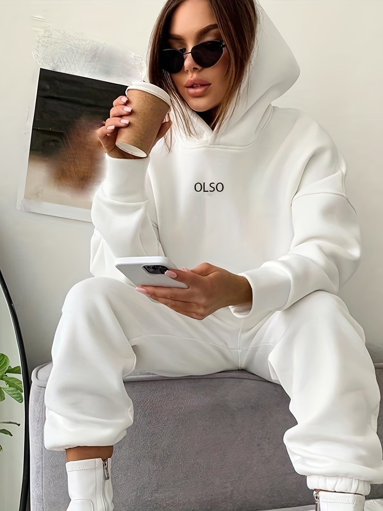 Casual Two-Piece Set with Stylish Letter Print - Elvira-White-S-Nora Luxe