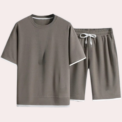 Casual Two-Piece Summer Set for Men - Jules-Khaki-S-Nora Luxe