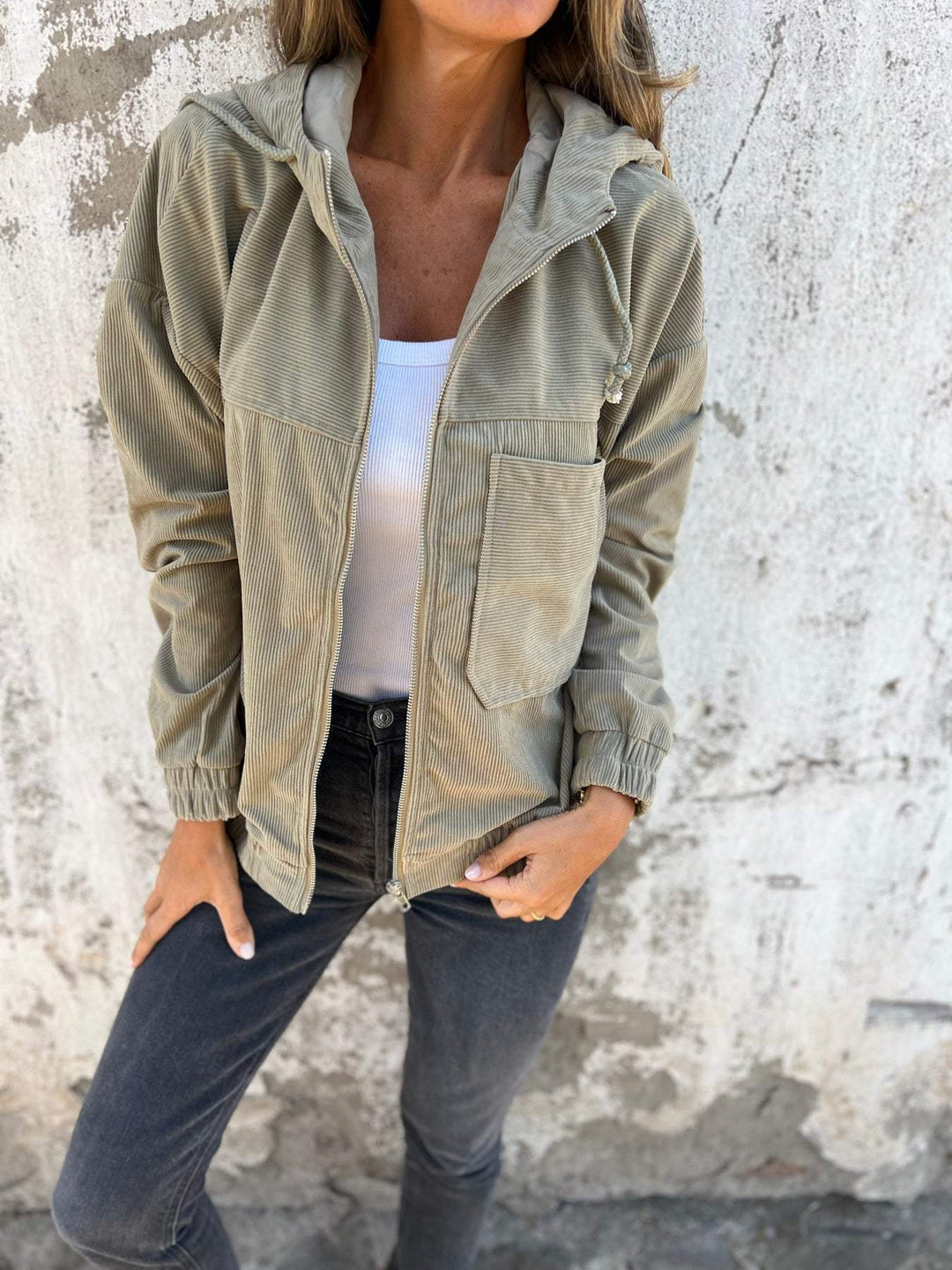 Casual Women's Hoodie with Hood and Zipper – Noemi-Beige-S-The Livary