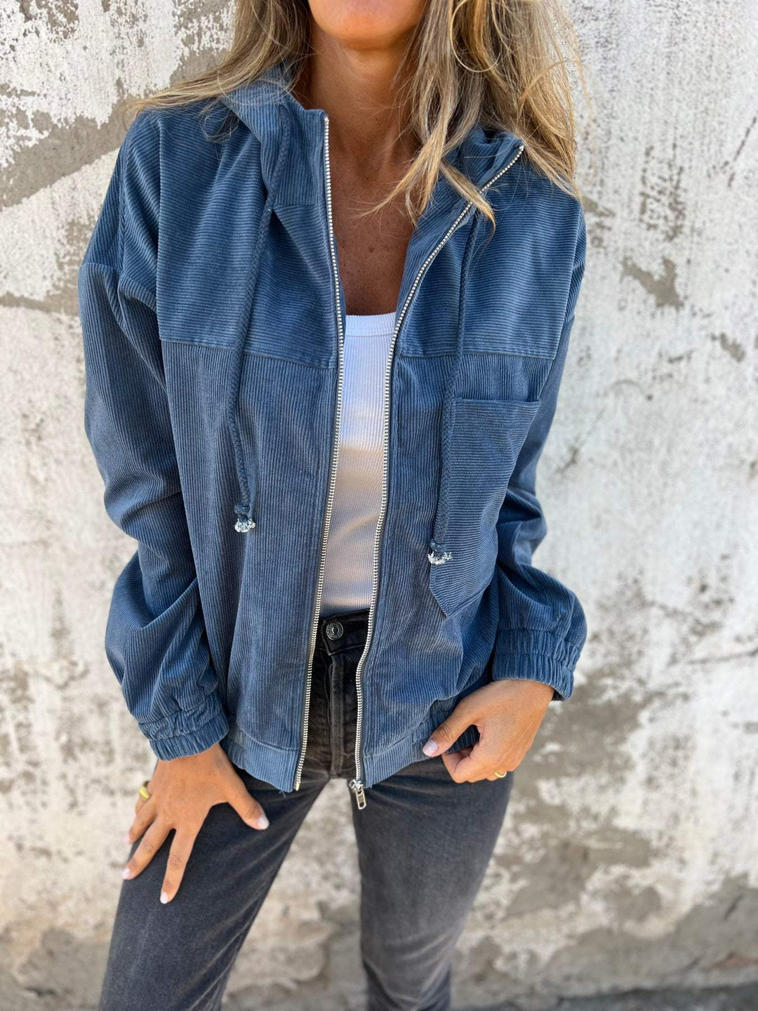 Casual Women's Hoodie with Hood and Zipper – Noemi-Blue-S-The Livary