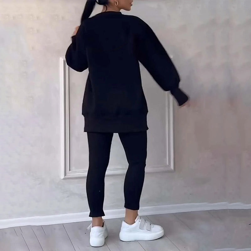 Casual Women's Set of Sweatshirt and Leggings - Elena-Black-S-Nora Luxe
