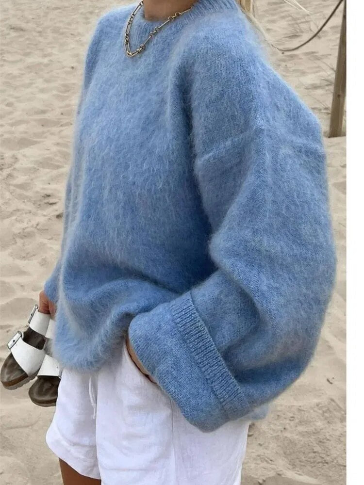 Casual Wool Ladies Sweater - Clara-Blue-S-Nora Luxe
