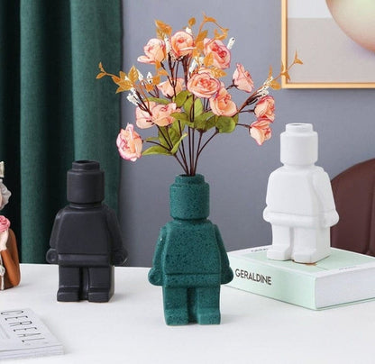 Ceramic Flower Pots Robot - BrickBotanica-Dark green-S-The Livary