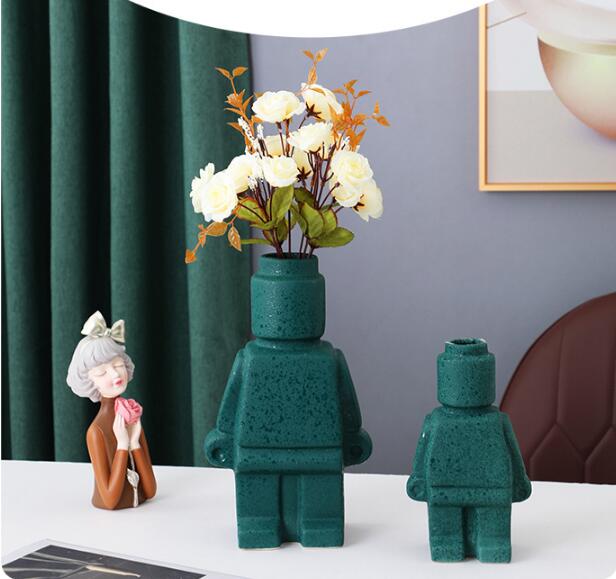Ceramic Flower Pots Robot - BrickBotanica-Dark green-S-The Livary