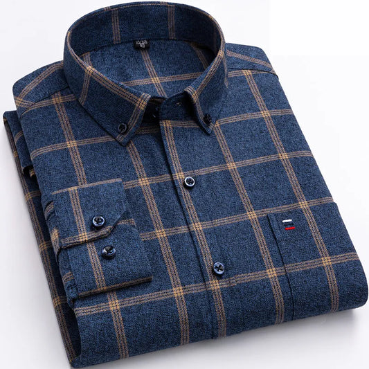 Checked Cotton Shirt - Victor-Dark Blue-XS-Nora Luxe