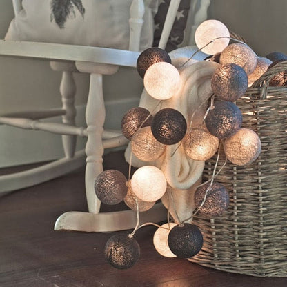 Cheerful Cotton Light-Up Ball Sling - LumiBall-Stone gray-4.92 feet - 10 lamps-USB-Nora Luxe