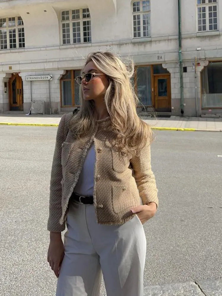 Chic Tweed Jacket with Gold Buttons - Evelyn-XS-Nora Luxe