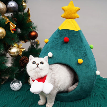 Christmas Tree Cat Bed - FestivePurr-M-Nora Luxe