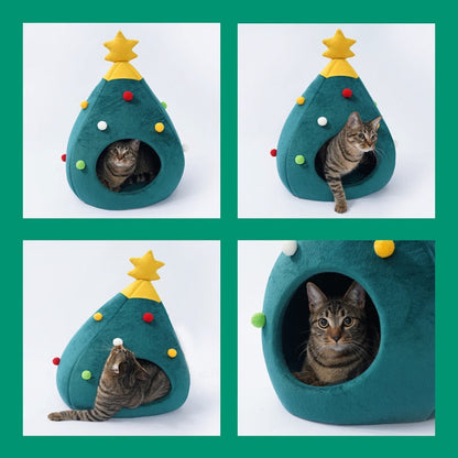 Christmas Tree Cat Bed - FestivePurr-M-Nora Luxe