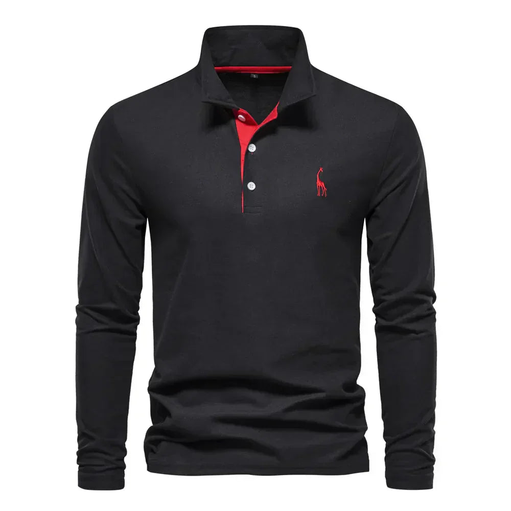 Classic Men's Long Sleeve Polo Shirt - Felix-Black-S-Nora Luxe
