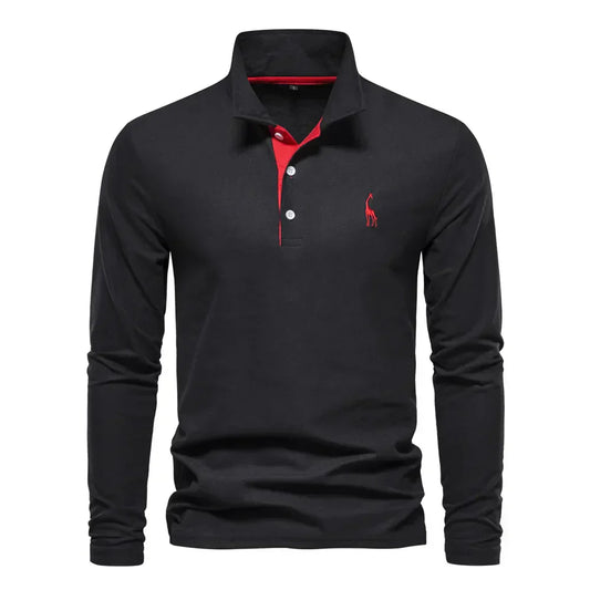 Classic Men's Long Sleeve Polo Shirt - Felix-Black-S-Nora Luxe