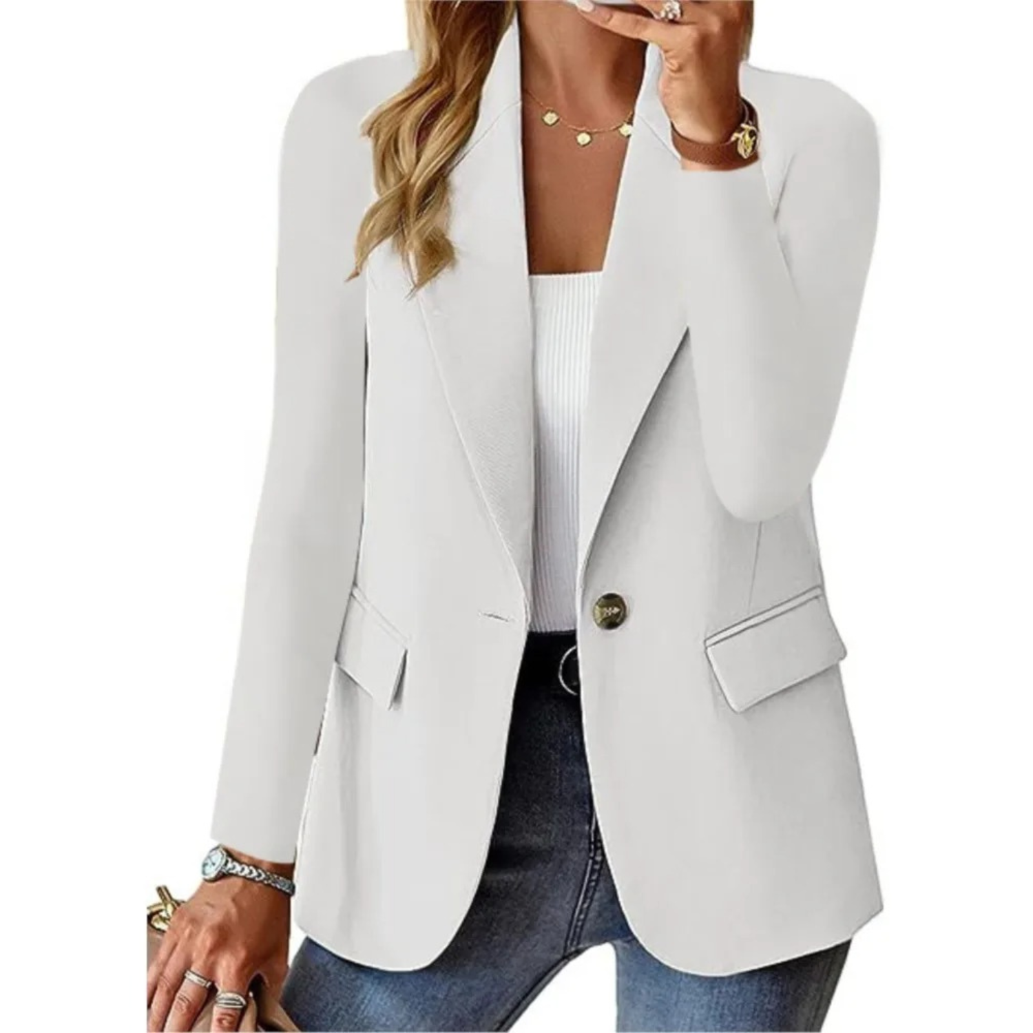 Classic Slim Ladies Blazer - Camille-White-S-Nora Luxe