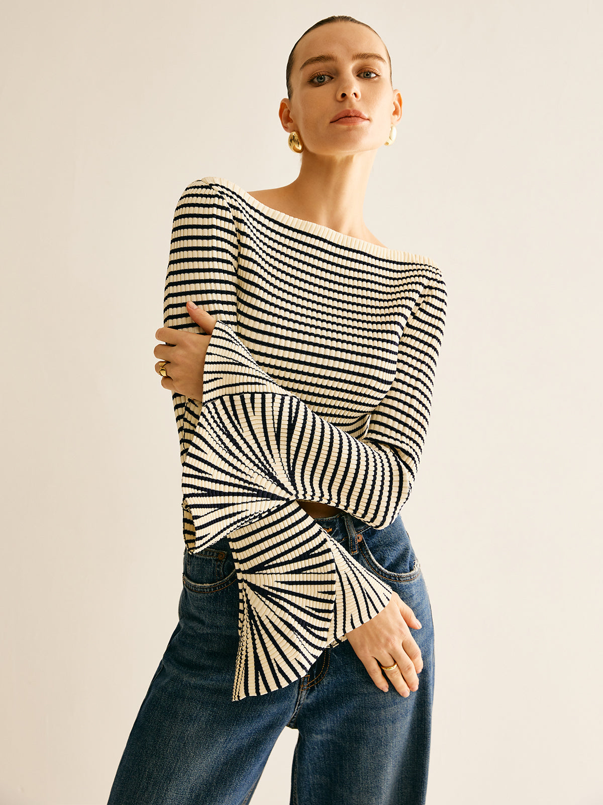 Cold-Shoulder Striped Shirt for Women - Selene-XS-Nora Luxe