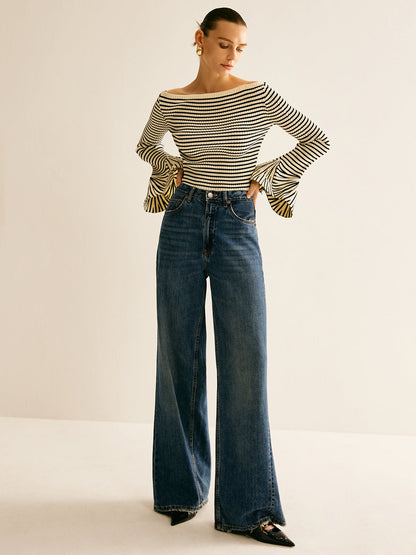 Cold-Shoulder Striped Shirt for Women - Selene-XS-Nora Luxe
